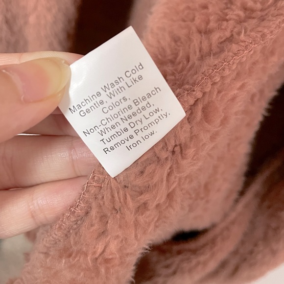 Faux Fur Brown Pink Button Front Coat | SHEIN - Picture 6 of 6